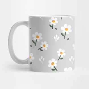 Little White Flowers on Grey Background Mug